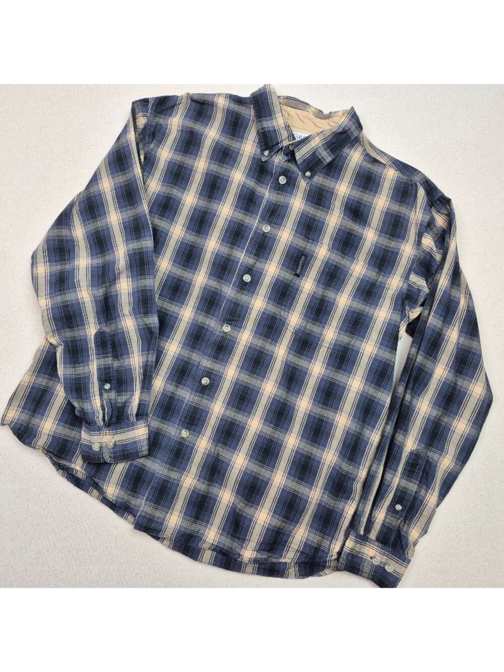 Columbia Men's Blue/Beige Plaid Long Sleeve Button Up Shirt Sz L